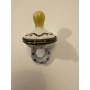 Vintage Limoges Peint Main Pacifier Trinket Box Baby Gift, Heart, Limited Ed